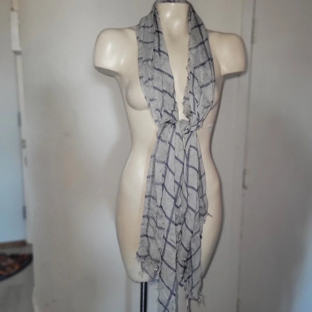 EILEEN FISHER NEW Pearl Sketched Plaid Modal Silk Scarf  Contemporary minimalist